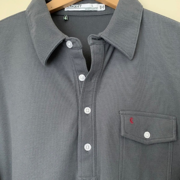 Criquet Men's Long Sleeve Pique Polo Shirt Pima Cotton Large Gray L golf 125$ - Picture 2 of 8